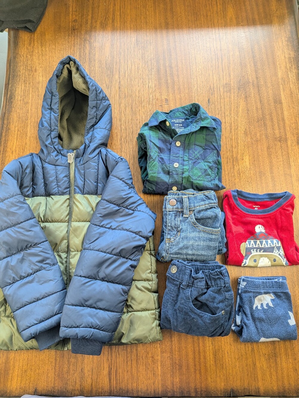 Bundle Of 6 Pcs Boy Clothing Size 4/5 Puffer Jacket Jeans See Description